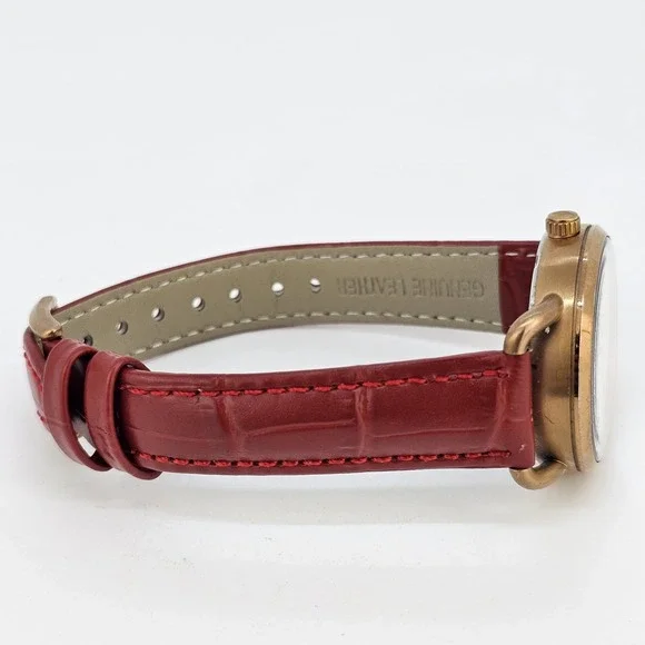 Fossil Women Watch 34MM Gold Dial Date New Red Leather Bands New Battery - Picture 11 of 16